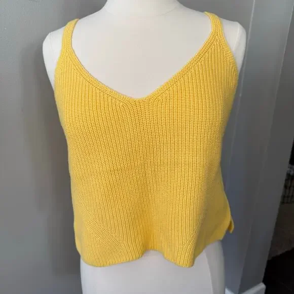 One Grey Day Orson Knit Crop Tank Cotton Silk Blend Sunbeam Butter Yellow Sz Med - Picture 3 of 14